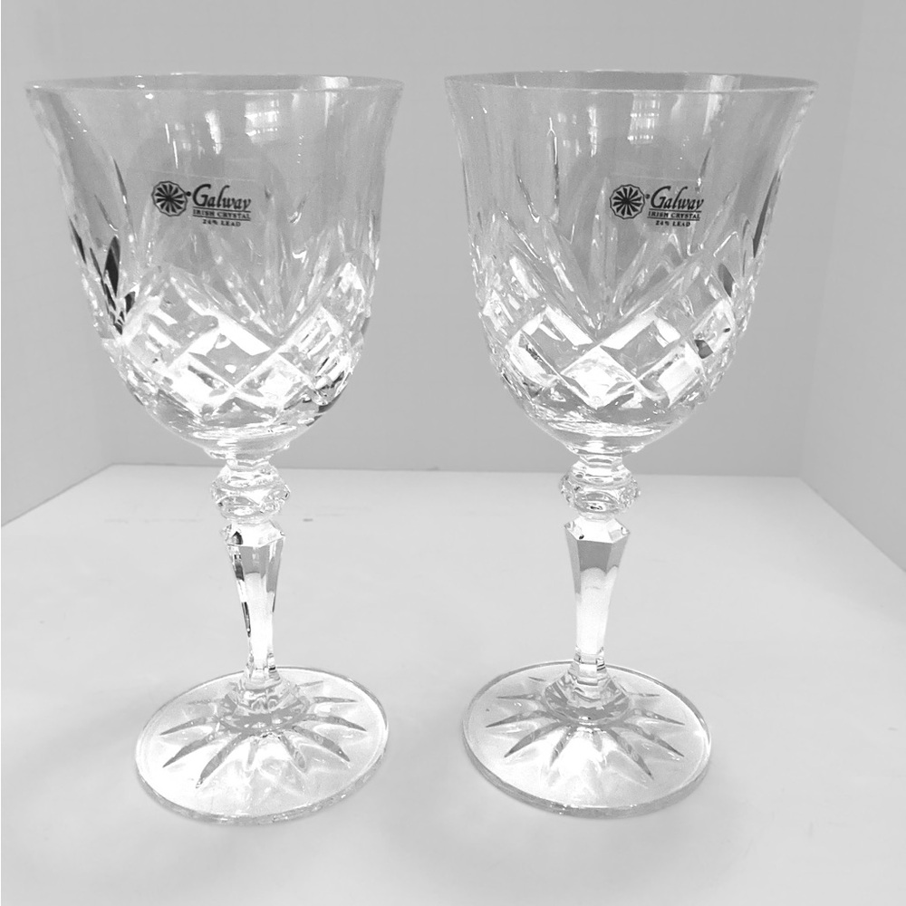 Galway Irish Wine Glasses 24% Lead Crystal Handcrafted Oranmore Set Of 2